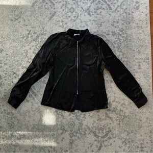 1990s Black Satin Top with Zipper